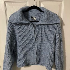 H&M Light blue rib-knit cardigan with zipper